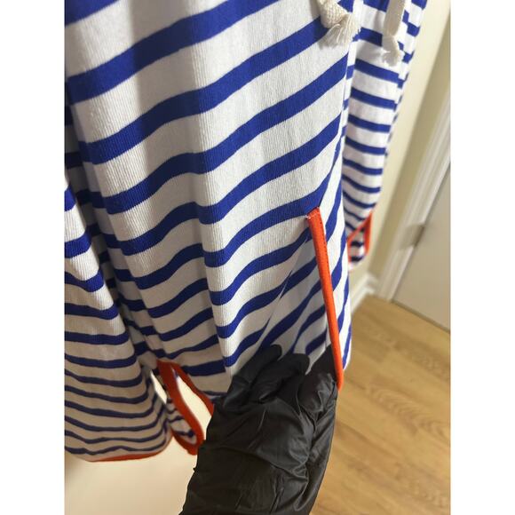 J. Crew Tipped Hoodie Striped Mariner Cloth Size M Blue - Picture 7 of 8